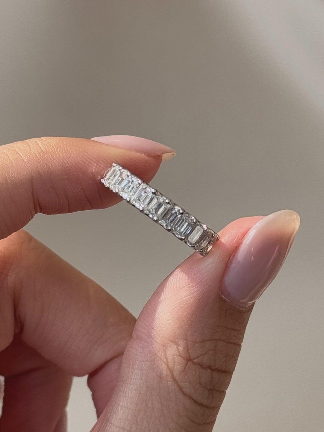 Emerald Cut Lab Grown Diamond Eternity Band: White Gold Wedding Ring - Etsy