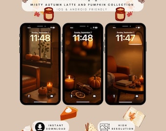 Cozy Fall Phone Wallpapers: Autumn Latte & Pumpkin Collection (Digital Download)