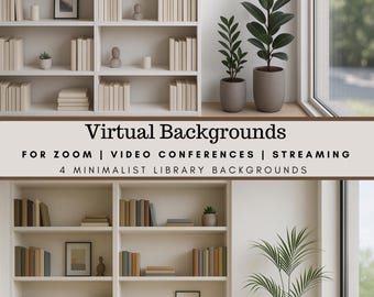 Minimalist Home Library Office Zoom Background | Virtual Backgrounds for Zoom, MS Teams, Google Meet, Video Conferences, Streaming