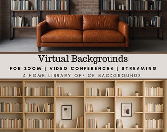 Styled Home Library Office Zoom Background | Virtual Backgrounds for Zoom, MS Teams, Google Meet, Video Conferences, Streaming