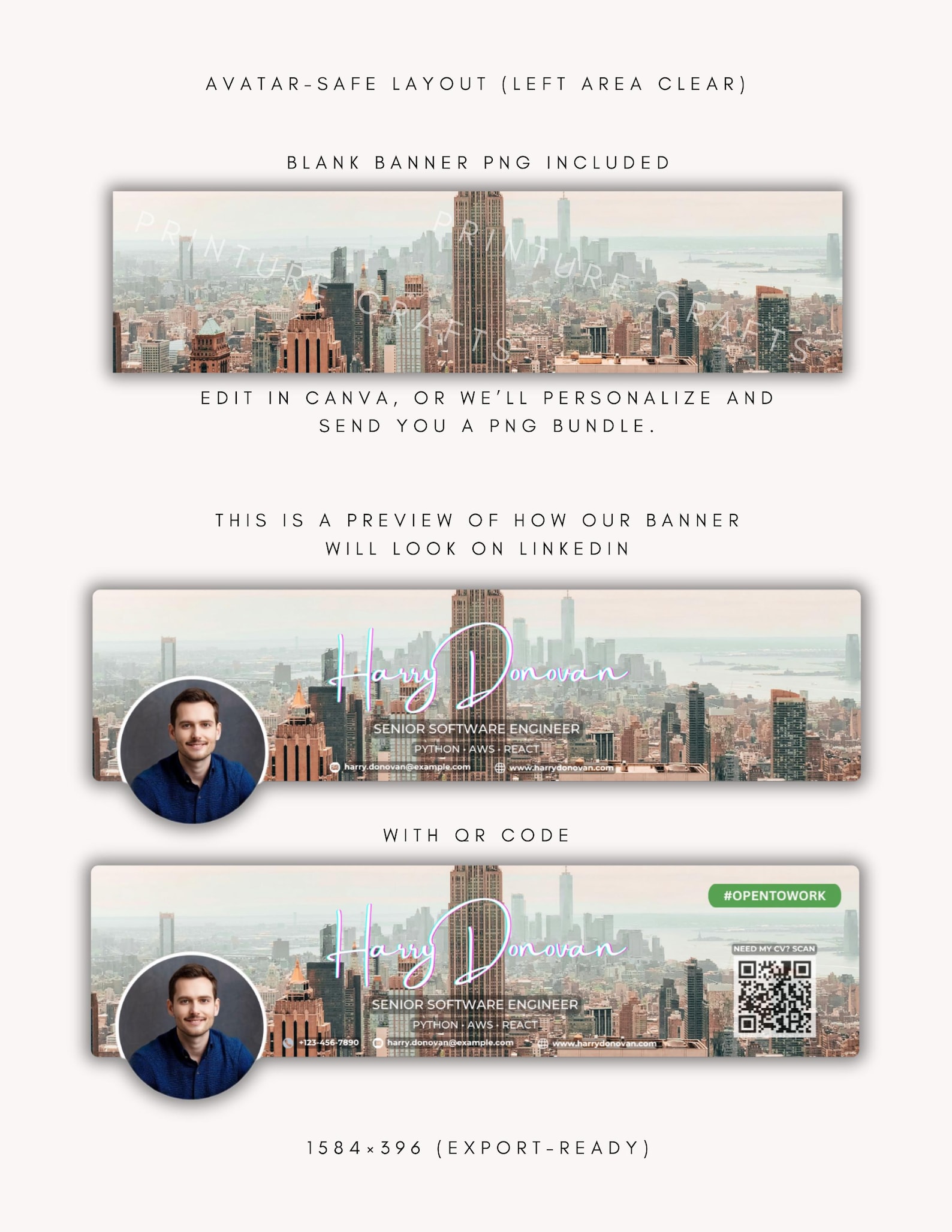 NYC Linkedin Banner Canva Template Open to Work | Professional Profile ...