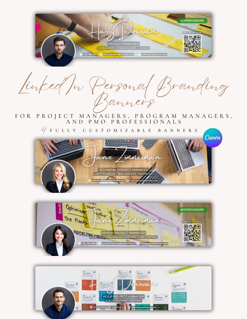 Project Manager Linkedin Banner Bundle – 4 Editable Canva Templates for ...