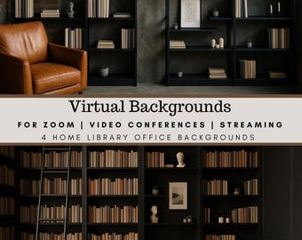 Black Home Library Zoom Background: Professional Virtual Backdrop (Digital Download)