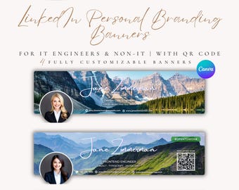 Mountains LinkedIn Banner Canva Template | Open to Work | Professional Profile Branding Bundle with Corporate Header and CV Backdrop