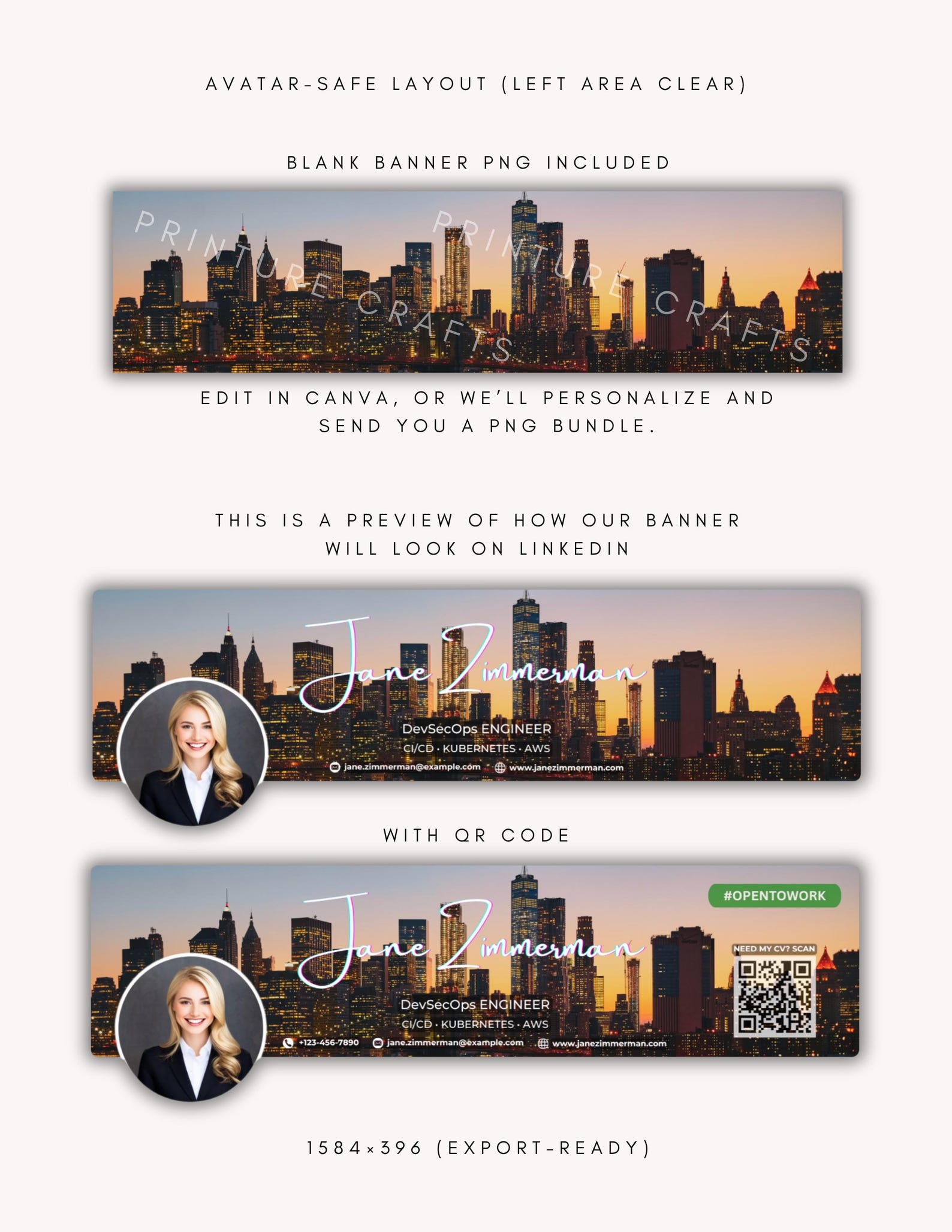 NYC Linkedin Banner Canva Template Open to Work | Professional Profile ...