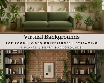 Plants-Styled Home Library Office Zoom Background | Virtual Backgrounds for Zoom, MS Teams, Google Meet, Video Conferences, Streaming