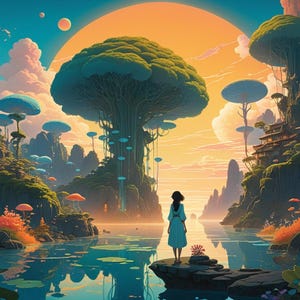 ファンタジー風景、デジタルアート、シュールな自然風景、幻想的な夢の風景、イラスト、魔法の森、アートワーク、SF、ファンタジー環境
