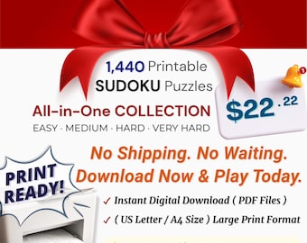 Sudoku All-in-One Set ( EASY to VERY HARD ) | 1,440 Puzzles | A4 Size | Complete Sudoku Puzzle Book Collection | Digital Download | Template