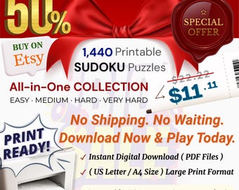 Sudoku All-in-One Set ( EASY to VERY HARD ) | 1,440 Puzzles | A4 Size | Complete Sudoku Puzzle Book Collection | Digital Download | Template