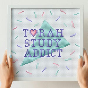 Torah Study Addict - Jewish Cross Stitch - retro 80s embroidery