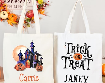 Personalized Halloween Trick or Treat Bag,Ghost Canvas Tote Bag for Trick or Treat,Custom Canvas Tote Bag for Kids,Goodie Gift Bags