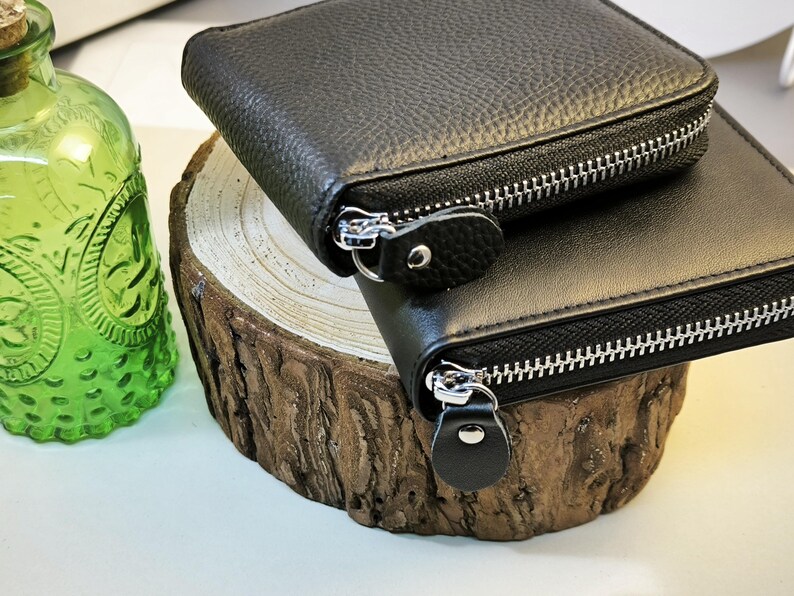 Black Leather Zip Wallet – Genuine Smooth or Embossed Leather Bifold ...