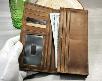 Handmade Leather Long Wallet • Vintage Crazy Horse Leather Wallet • Travel Clutch Wallet • Gift for Men & Women • Slim Phone Wallet