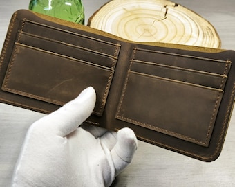 Handmade Leather Wallet - Vintage Leather Bifold Wallet, Minimalist Slim Wallet for Cards and Cash, Genuine Leather Gift, Gift for Him.