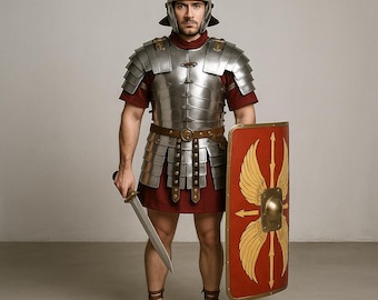 Römischer Legionär Rüstungs-Set | Tragbare Lorica Segmentata mit Helm, Schild & Schwert | Cosplay, LARP, Reenactment, Halloween Kostüm