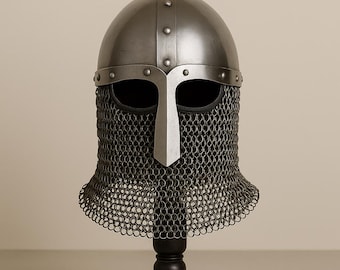 Viking Helmet with Chainmail Aventail: Norse Warrior LARP Cosplay