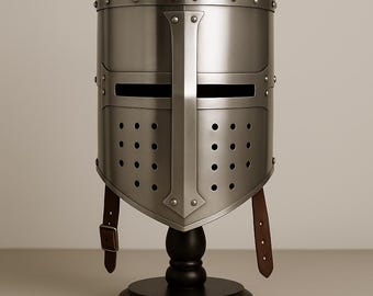 中世の鋼鉄製十字軍ヘルメット｜手作りの磨き上げられたヘルメット｜テンプル騎士のコスプレ、LARP