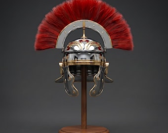 Roman Centurion Helmet with Red Plume - Handmade Ancient Roman Warrior Helmet, Gladiator Armor Headpiece, Historical Cosplay Costume