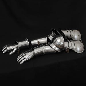 Medieval Steel Arm Armor with Gauntlets | Full Articulated Arms | LARP, SCA & Cosplay Gear | Knights Armor | Wearable and Custom Made