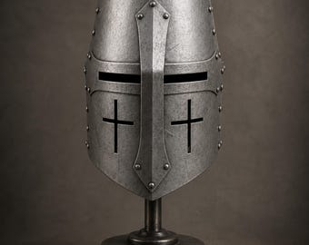 Medieval Crusader Helm | Handmade Knight Helmet Replica | Templar Armor Headpiece | Gothic Battle Costume Accessory