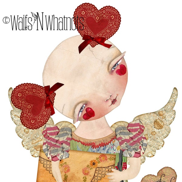 Printable Valentines Day Cupid Cherub Articulated Paper Doll No. 1 Friendship Gift Whimsical Tattered Digital Collage Sheet Instant Download