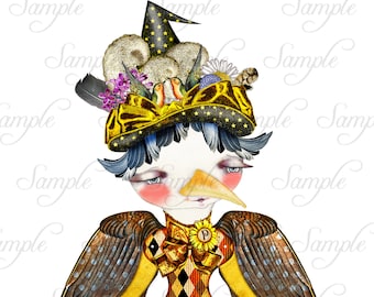 Halloween Witch Paper Doll*** Poe Crow And Friend Lenore***Articulated***Whimsical***Victorian Fashion***Instant Digital Download
