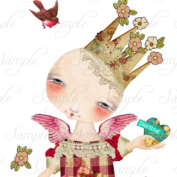 Valentine's Day * Whimsical * Cherub-Cupid No. 3 * Articulated Paper Doll * Primitive * Shabby * Romantic * 2 Downloadable Collage Sheets