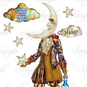 Mister Moon Man Articulated Paper Doll***Whimsical Crescent Moon Doll***Masculine***16th Century Fashion***Instant Digital Download