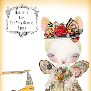 Grumpy Bunny * Bambola di carta articolata stravagante * Regalo * Decorazione di primavera di Pasqua * 3 fogli collage stampabili * Download istantaneo
