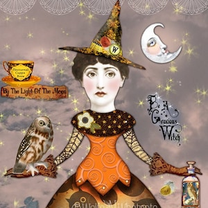 Halloween***Victorian Fashion*** Articulated Whimsical Witch Paper Doll***Winifred Screech***Instant Digital Download