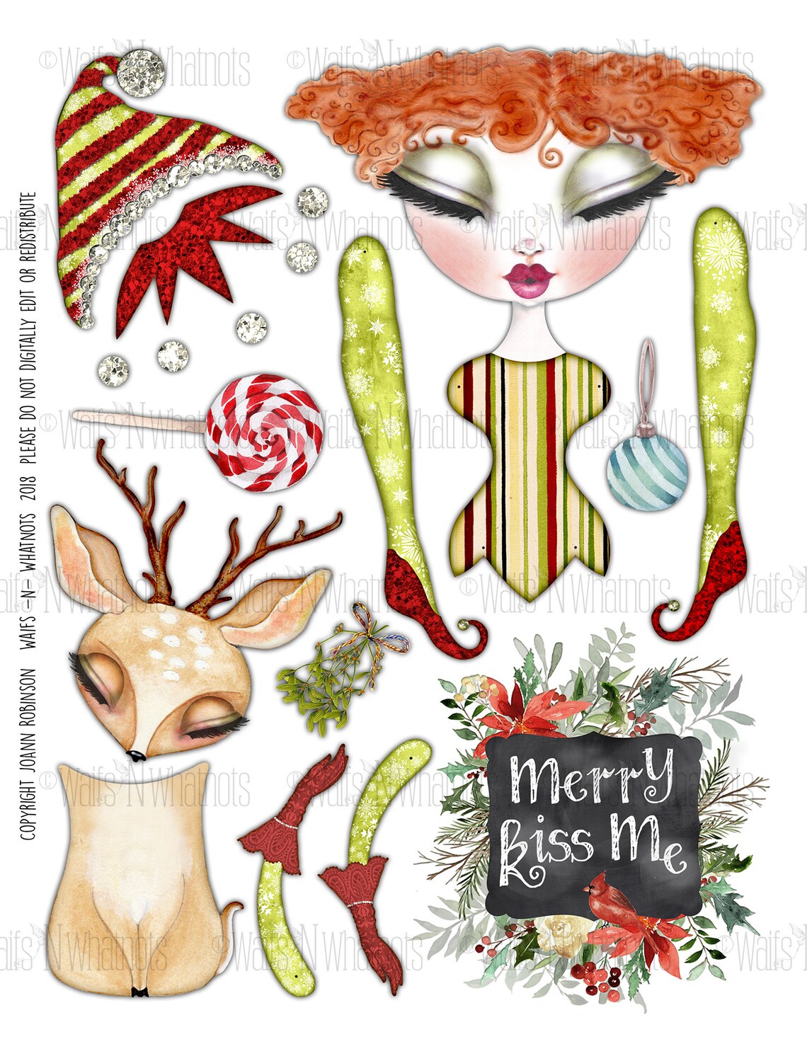 Printable Christmas Pixie Elf Paper Doll Whimsical Deer - Etsy