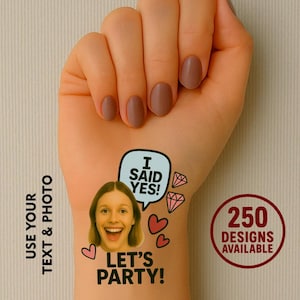 Benutzerdefinierte Braut Gesicht temporäres Tattoo, Bachelorette Party Gefälligkeiten