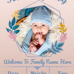 Birth Announcement Card - Newborn Baby Birth Announcement Template, Printable Photo Birth Card, Birth Announcement With Pictures