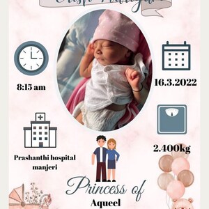 Birth Announcement Card - Newborn Baby Birth Announcement Template, Printable Photo Birth Card, Birth Announcement With Pictures