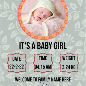 Birth Announcement Card - Newborn Baby Birth Announcement Template, Printable Photo Birth Card, Birth Announcement With Pictures