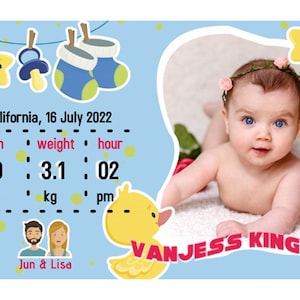 Birth Announcement Card - Newborn Baby Birth Announcement Template, Printable Photo Birth Card, Birth Announcement With Pictures
