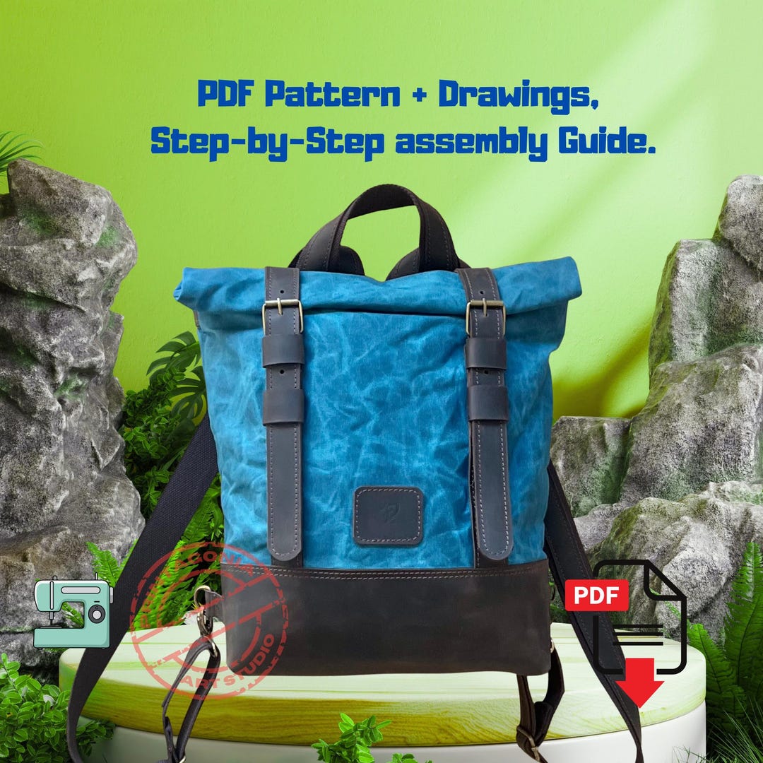 Pattern, PDF Template of a Leather-cotton Rolled Backpack. - Etsy