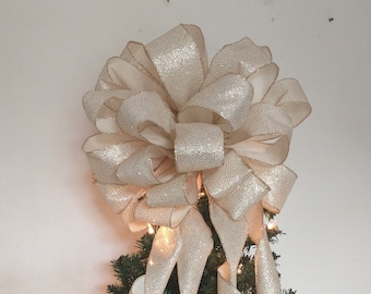 Large Christmas Bow, Tree Topper Bow, Wreath Bow, Mailbox Bow, Gold Bow, Christmas Tree Bow, Christmas Tree Decoration, 3 Sizes Available