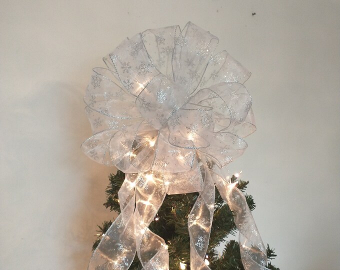 Large Christmas Bow, Tree Topper, Mailbox Bow Wreath Bow, Silver Bow