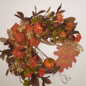 Fall Wreath, Autumn Wreath, Pumpkin Wreath, Fall Decor, Rustic Wreath,Halloween Decoration , Front Door Decor, Orange Wreath
