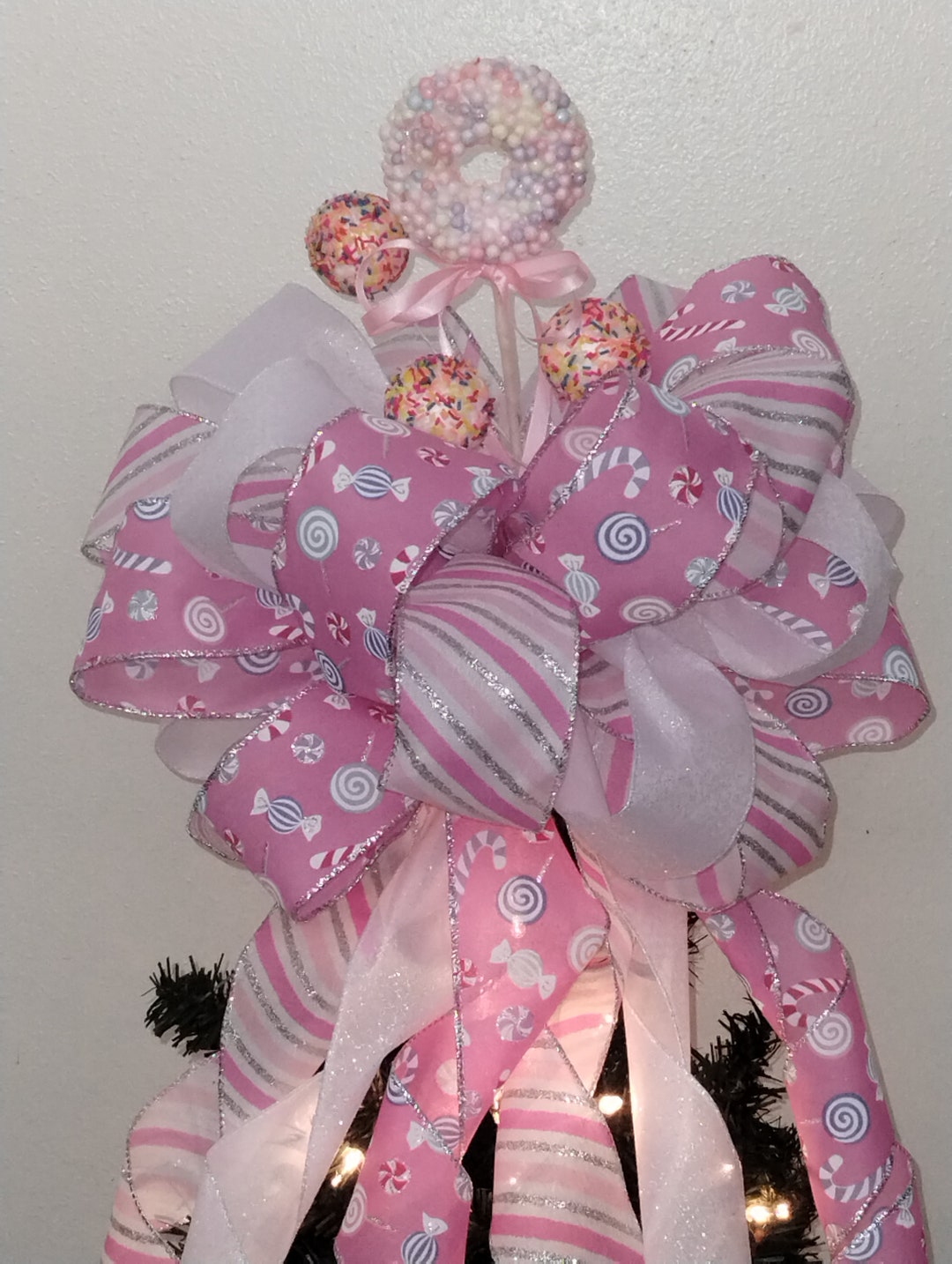 Large Christmas Bow Candy Tree Topper Candy Bow Tree Top Etsy