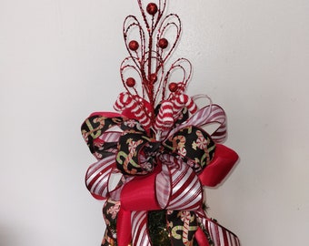 Large Christmas Bow, Tree Topper, Red Bow, Candy Bow, Tree Top Bow Christmas Tree Bow, Christmas Tree Decoration, Candy Cane Bow