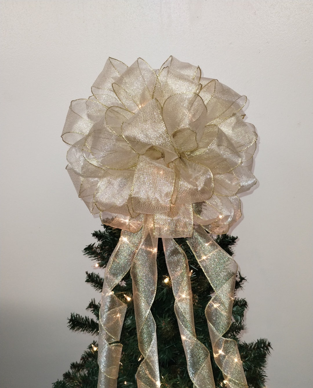 Large Christmas Bow, Tree Topper, Wreath Bow, Gold Bow, Big Gold Bow