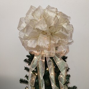 Large Christmas Bow, Gold Christmas Tree Topper, Wreath Bow, Gold Bow, Big Gold Bow,,  Christmas Tree Bow, Gold Christmas, 3 Sizes Available