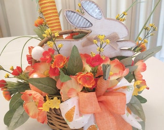 Easter Bunny Arrangement, Carrot Arrangement, Orange Silk Flower Arrangement, Easter Centerpiece, Table Decor, Home Decor, Ready to Ship