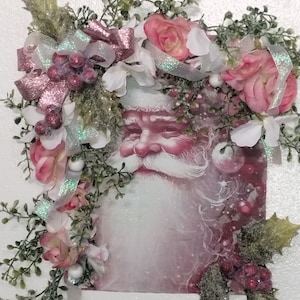 Pink Santa Wall Hanger, Victorian Santa Wall Hanging, Christmas Wall Hanger, Victorian Santa  Picture, Pink Santa Wreath, Pink Santa Decor