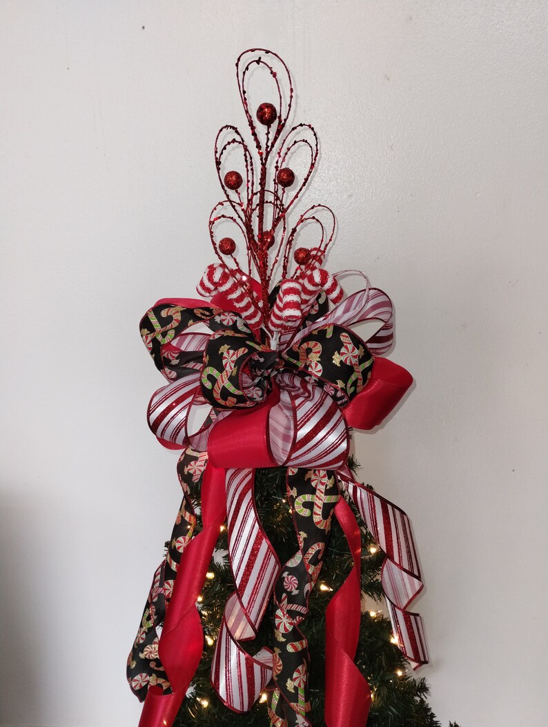 Large Christmas Bow, Tree Topper, Red Bow, Candy Bow, Tree Top Bow