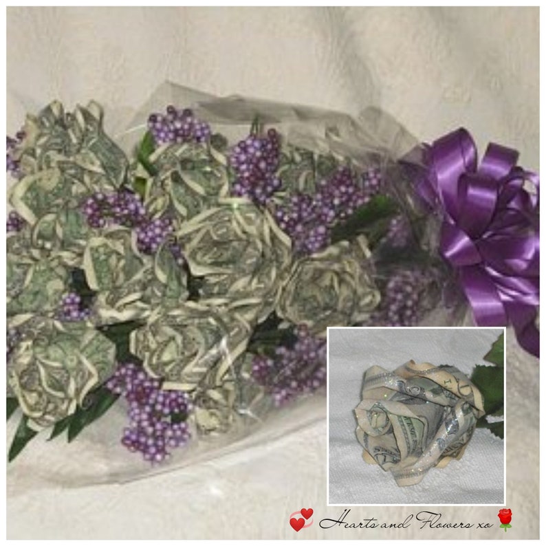 Money Rose Bouquet Dozen Roses Includes Real Cashgreat Etsy - image 0