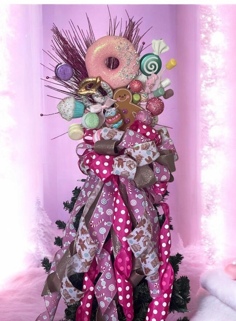 Large Christmas Bow, Gingerbread Bow, Candyland Tree Topper, Candy ...