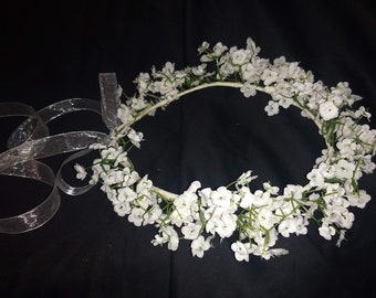 Baby's Breath Headpiece-Halo-Head Wreath-Crown-Headband-Spring-Summer  Wedding-Flowergirl-Bride-Communion-Baptism-Prom-Baby photo prop- Boho
